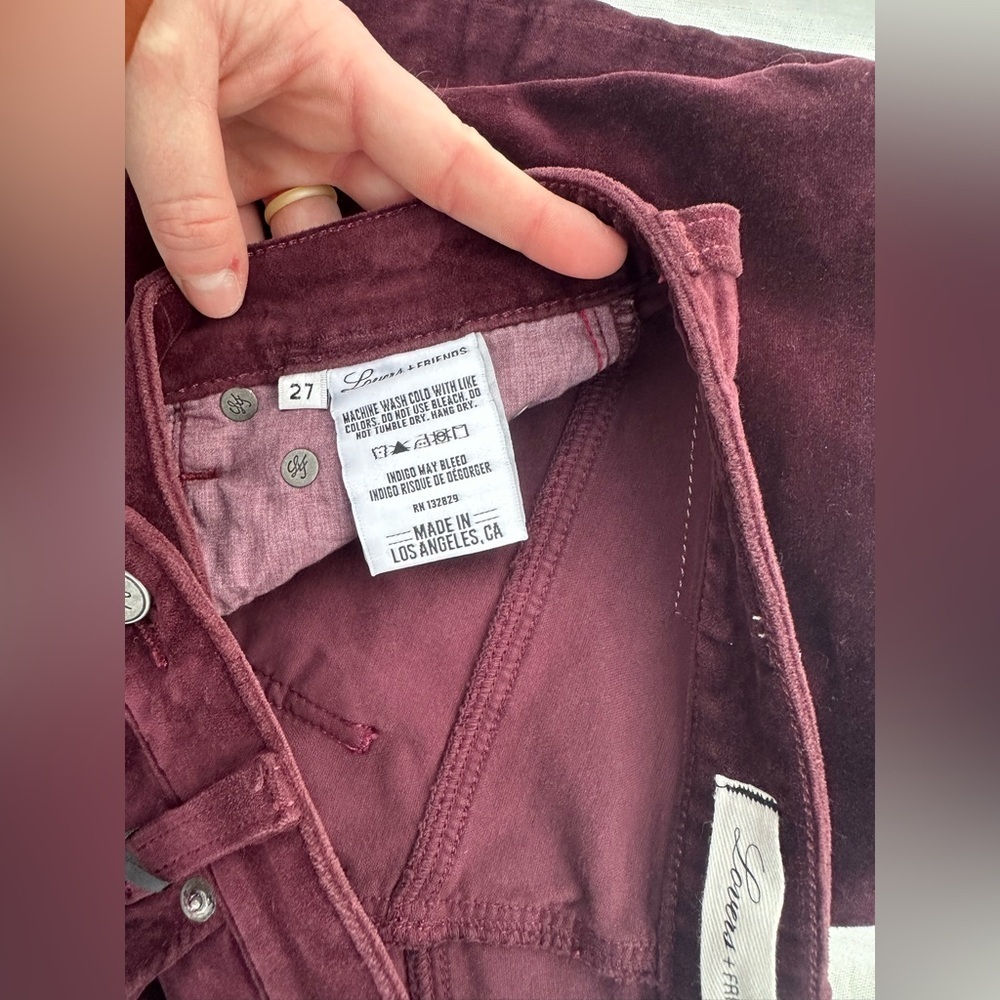 Lovers + Friends Maroon Velvet Skinny Jeans Size 27 NWT - Picture 5 of 7